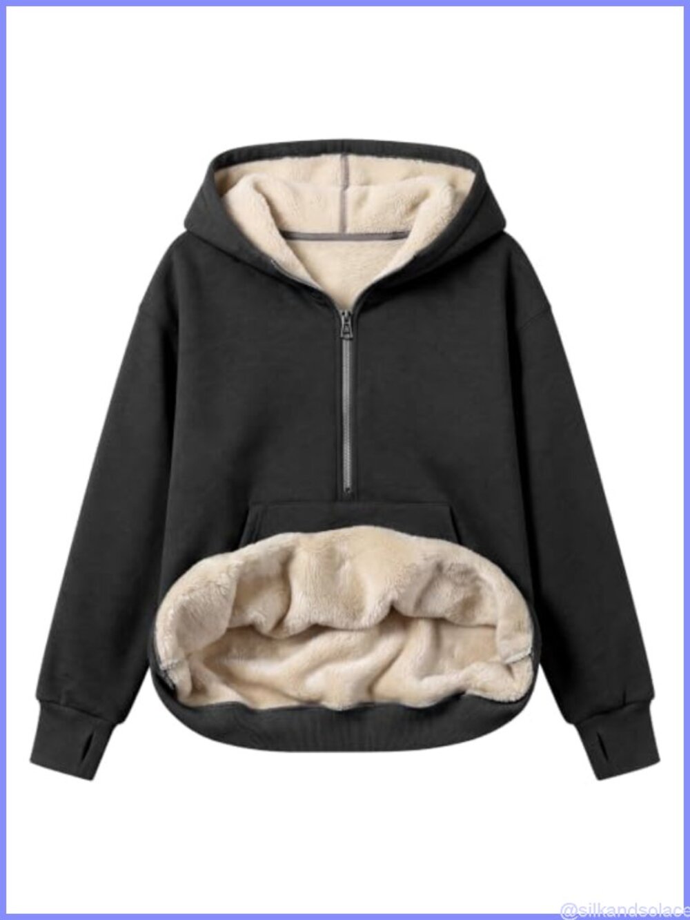 Fuzzy Fleece Half Zip Hoodie Pullover Sweatshirt Thumb Hole